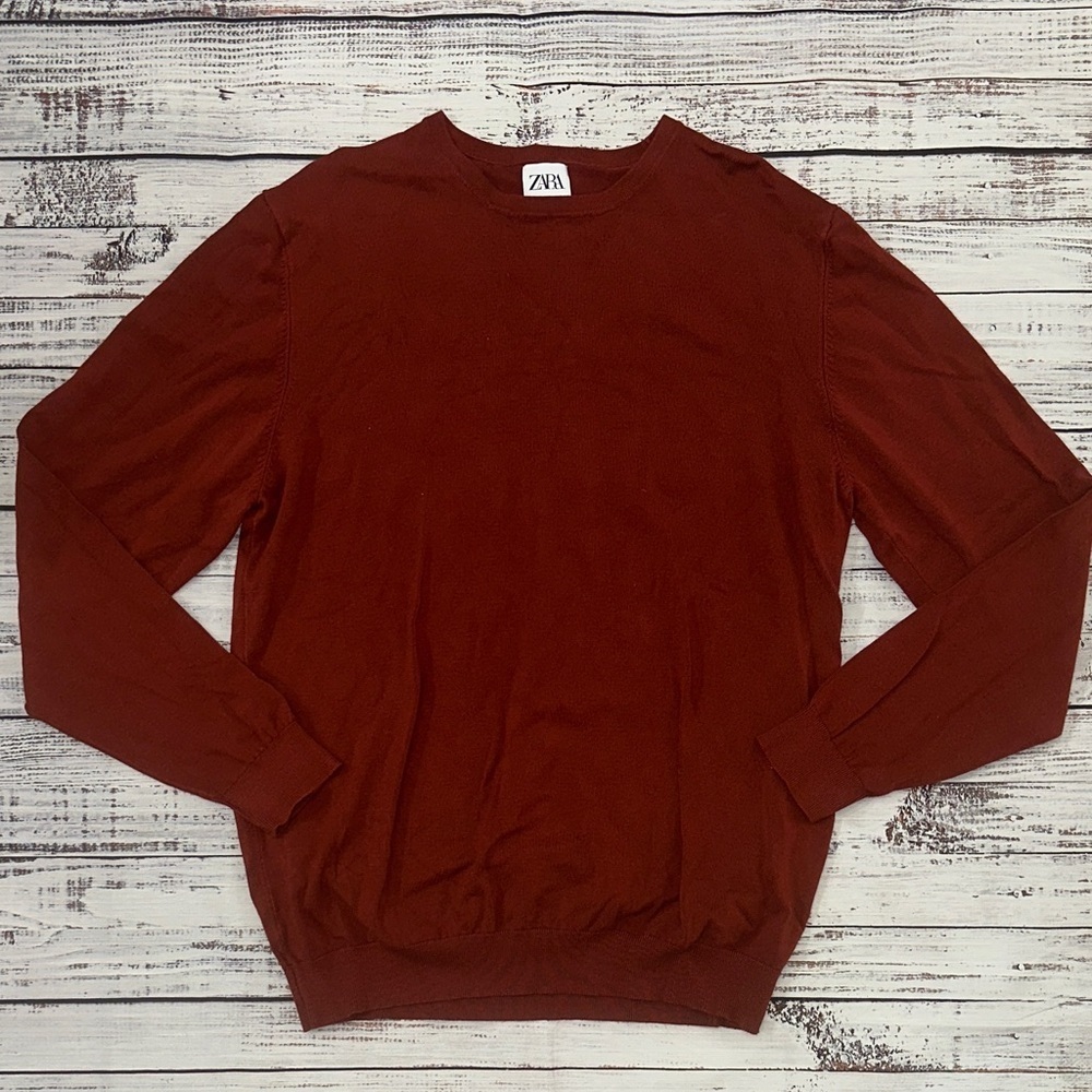 Zara Women's Rich Burgundy Crewneck Sweater Sz. L
